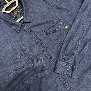 Cactus Clothing Chambray Shirt Pearl Snap Up Blue Western Cowboy Cotton Vtg XL